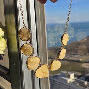 Golden Druzy Statement Necklace Gold Tone Bib Necklace Crystal Costume Jewelry